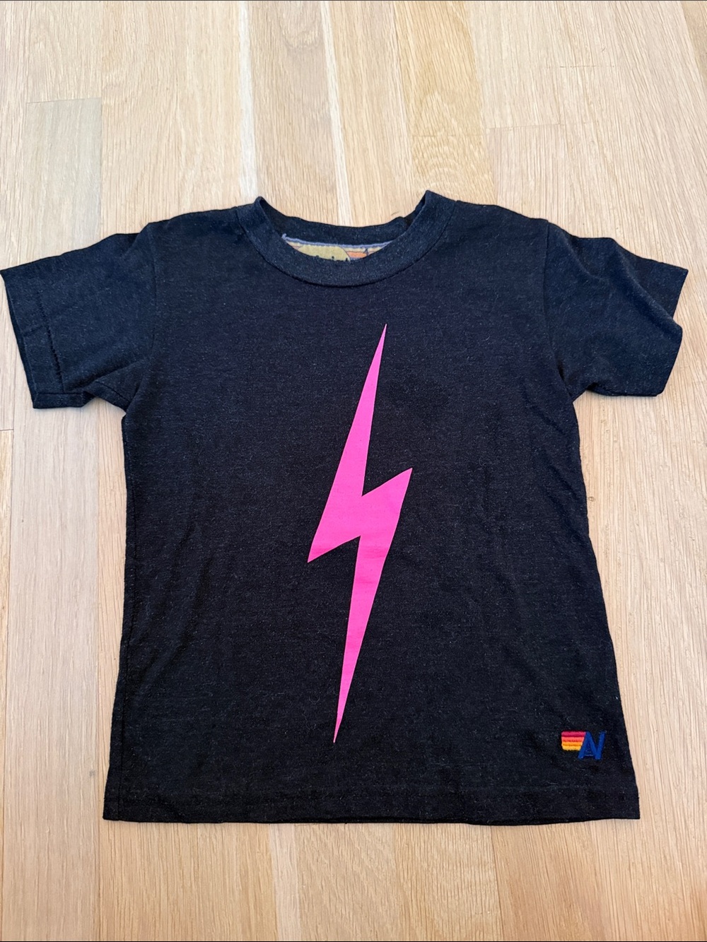 Aviator Nation Kids Black T‑Shirt with Pink Lightning Bolt Size 4